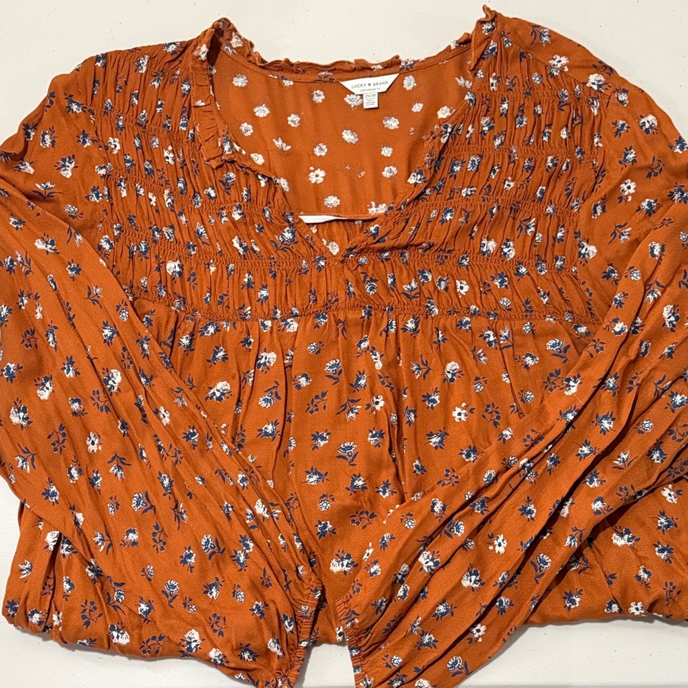 Lucky Brand Terracotta Floral Blouse